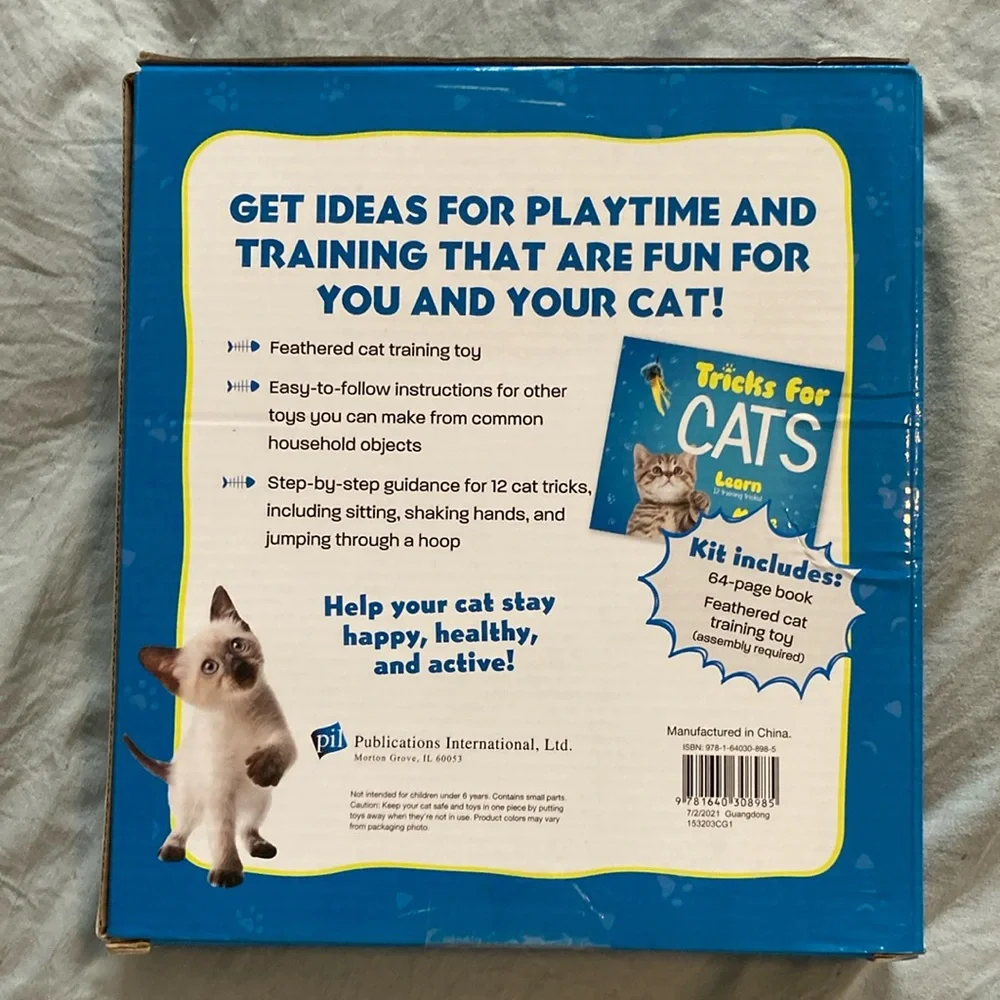 Tricks for Cats Book with Feathered Cat Training Toy - Blue